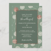 エレガントモダンバラ金ゴールドダンデオングリーン結婚ズ 招待状 (正面/裏面)