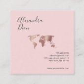 エレガントモダンバラ金ゴールドピンクのワールドマップ スクエア名刺 (裏面)