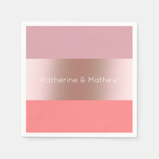 エレガントモダンバラ金ゴールドピンクストライプのサンゴ スタンダードカクテルナプキン