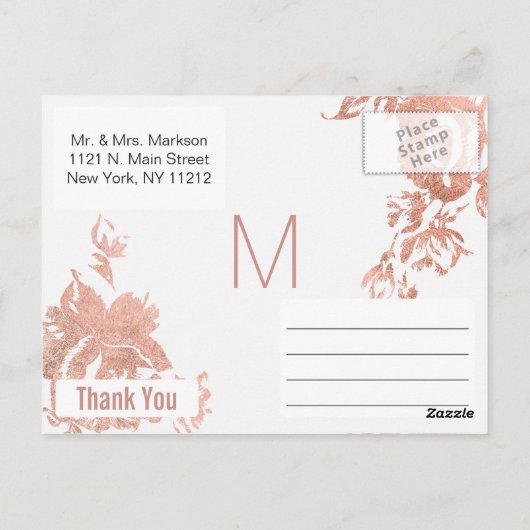 エレガントモダンバラ金ゴールドフローラありがとうはがき ポストカード (裏面)