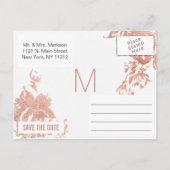 エレガントモダンバラ金ゴールドフローラ保存日付 案内ポストカード (裏面)