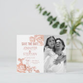 エレガントモダンバラ金ゴールドフローラ保存日付 案内ポストカード (スタンド正面)