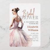 エレガントモダンバラ金ゴールドブライダルシャワーパーティー 箔招待状 (正面)