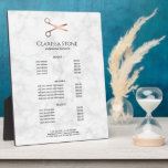 エレガントモダンバラ フォトプラーク<br><div class="desc">バラモダン金ゴールドはさみエレガント、書道フォント、白い大理石の背景を持つヘアスタイリストのためのデザインと。</div>