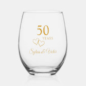 エレガントモダンパーソナライズされた金ゴールド50周年記念 ステムなしワイングラス (正面)