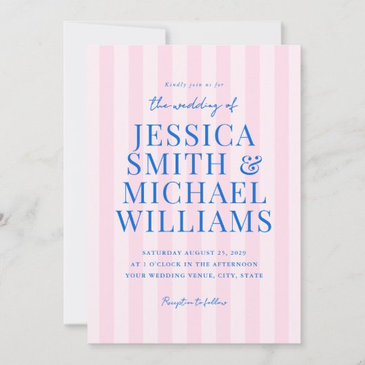 エレガントモダンピストライプの結婚ク 招待状 (正面)