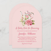 エレガントモダンピンクのアーチ茶パーティー赤ちゃんシャワー 招待状 (正面/裏面)