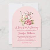 エレガントモダンピンクのアーチ茶パーティー赤ちゃんシャワー 招待状 (正面)