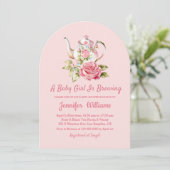 エレガントモダンピンクのアーチ茶パーティー赤ちゃんシャワー 招待状 (スタンド正面)