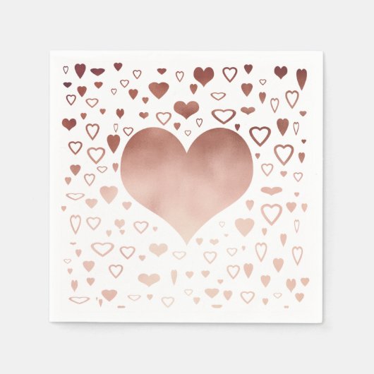 エレガントモダンフェイクバラ金ゴールドハートパターン スタンダードカクテルナプキン (正面)