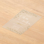 エレガントモダンフェイク金ゴールド白フローラ結婚ズ アクリル招待状 (レイダウン)