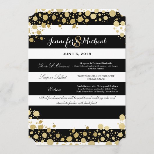 エレガントモダンフェイク金ゴールド（ばちゃばちゃ）跳ねるストライプ メニュー (正面)