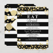 エレガントモダンフェイク金ゴールド（ばちゃばちゃ）跳ねるストライプ 招待状 (正面/裏面)