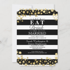 エレガントモダンフェイク金ゴールド（ばちゃばちゃ）跳ねるストライプ 招待状