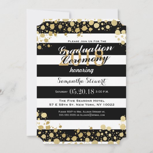 エレガントモダンフェイク金ゴールド（ばちゃばちゃ）跳ねるストライプ 招待状 (正面)