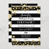 エレガントモダンフェイク金ゴールド(ばちゃばちゃ)跳ねるストライプ 招待状 (正面/裏面)