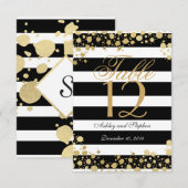 エレガントモダンフェイク金ゴールド（ばちゃばちゃ）跳ねるストライプ 招待状 (正面/裏面)