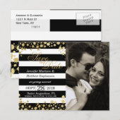 エレガントモダンフェイク金ゴールド（ばちゃばちゃ）跳ねるストライプ 案内ポストカード (正面/裏面)