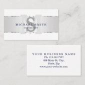 エレガントモダンフェイク銀モノグラムストライプの白色 名刺 (正面/裏面)