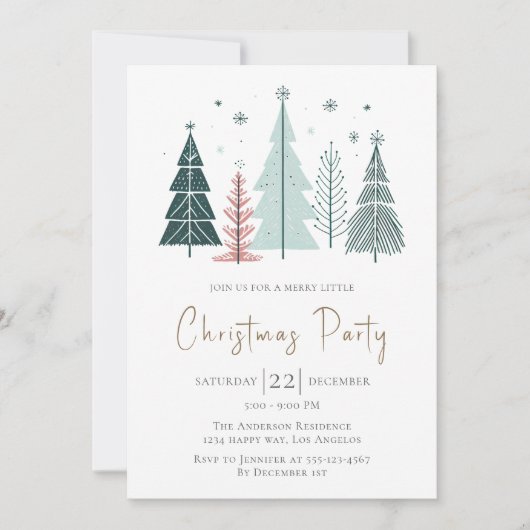 エレガントモダンフェスティバルの木が付いたクリスマスパーティー 招待状 (正面)