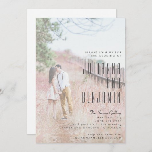 エレガントモダンフォトオーバーレイ結婚シック 招待状 (正面/裏面)