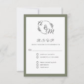 エレガントモダンフォーマルシンプルサージグリ結婚ーン 出欠カード (正面)