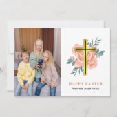 エレガントモダンフローラクロス復活祭の家族の写真 シーズンカード (正面)