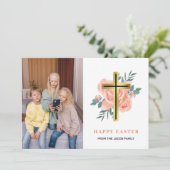 エレガントモダンフローラクロス復活祭の家族の写真 シーズンカード (スタンド正面)