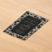 エレガントモダンフローラブラックシルバーウェディング招待 アクリル招待状 (レイダウン)