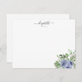 エレガントモダンフローラブルーウォーター色バラスクリプト ノートカード (正面/裏面)