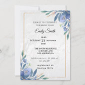 エレガントモダンフローラブルーボタニカルブライダルシャワー 招待状 (正面)