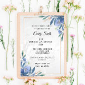 エレガントモダンフローラブルーボタニカルブライダルシャワー 招待状