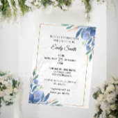 エレガントモダンフローラブルーボタニカルブライダルシャワー 招待状