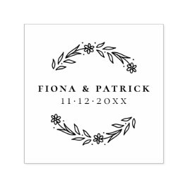 エレガントモダンフローラリース名結婚と日付 セルフインキングスタンプ