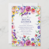 エレガントモダンフローラ水色ブライダルシャワー 招待状 (正面)