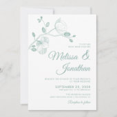 エレガントモダンフローラ白い緑の結婚蘭 招待状 (正面)