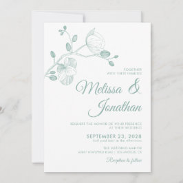 エレガントモダンフローラ白い緑の結婚蘭 招待状