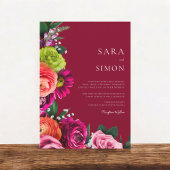 エレガントモダンフローラ結婚ブルゴーニュ 招待状