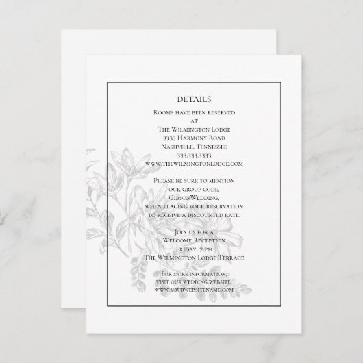 エレガントモダンフローラ結婚白黒詳細 エンクロージャーカード (正面/裏面)