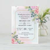 エレガントモダンフローラ緑の水結婚色 招待状 (スタンド正面)