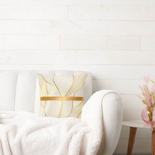 エレガントモダンフローラ金ゴールドホワイトラインコレクション クッション (ソファ)