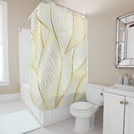 エレガントモダンフローラ金ゴールドホワイトラインコレクション シャワーカーテン