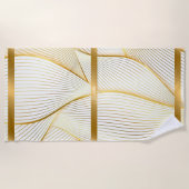 エレガントモダンフローラ金ゴールドホワイトラインコレクション ビーチタオル (正面)