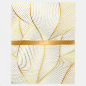 エレガントモダンフローラ金ゴールドホワイトラインコレクション フリースブランケット (正面)