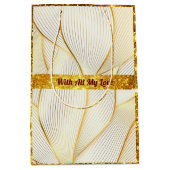 エレガントモダンフローラ金ゴールドホワイトラインコレクション ミディアムペーパーバッグ (正面)