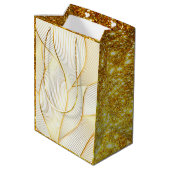 エレガントモダンフローラ金ゴールドホワイトラインコレクション ミディアムペーパーバッグ (裏面アングル)
