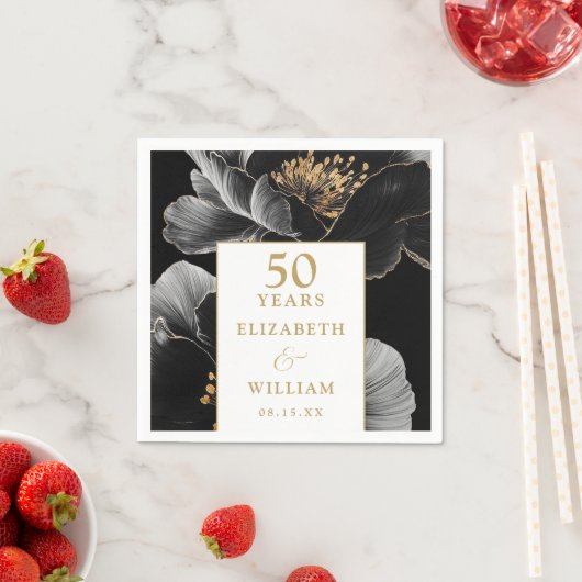 エレガントモダンフローラ金ゴールド50周年記念 スタンダードカクテルナプキン (インサイチュ)