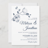 エレガントモダンフローラ青結婚蘭 招待状 (正面)