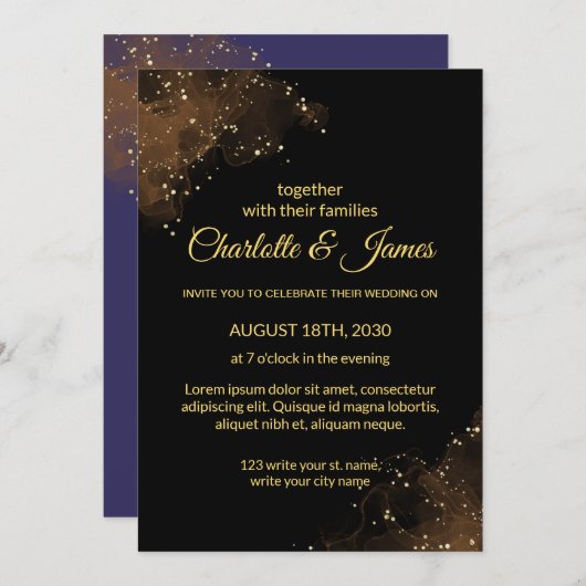 エレガントモダンフローラ黒結婚式招待状 招待状