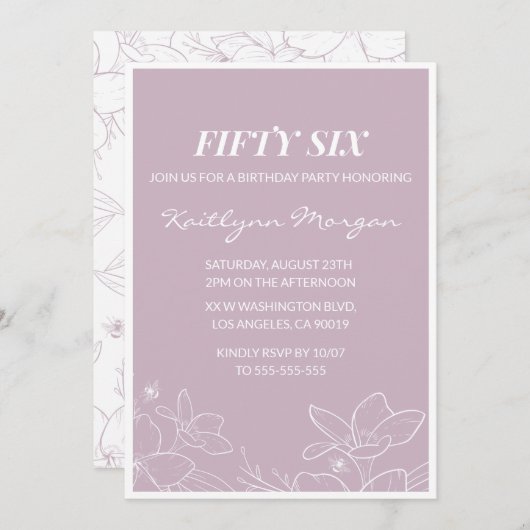 エレガントモダンフローラ56歳の誕生日招待状 招待状 (正面/裏面)